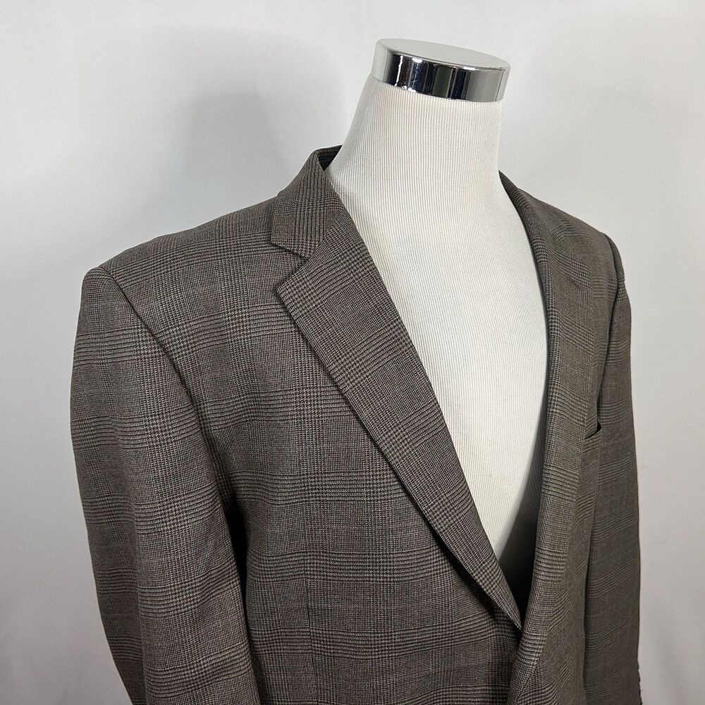 Joseph & Feiss 50R Sport Coat 100% Wool Brown Glen Plaid Two Button Vented